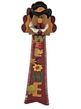 Thanksgiving Turkey Felt Plush Hanging Welcome Sign Decor 25" Prima Creations